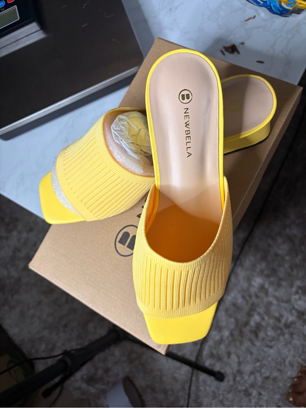 Newbella Yellow Knit Slide Mules